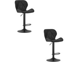 Set van 2 Barkrukken WEST – Kunstleer Zwart, Zwarte Basis, Rugleuning, Verstelbare Hoogte, 360° Draaibaar, Comfortabele Voetsteun, Antislip Onderstel, Modern Design, Max. 110 kg