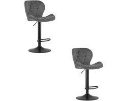 Set van 2 Barkrukken WEST – Velvet Grijs, Zwarte Basis, Rugleuning, Verstelbare Hoogte, 360° Draaibaar, Comfortabele Voetsteun, Antislip Onderstel, Modern Design, Max. 110 kg