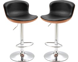 Set van 2 Barkrukken Zwart met Houtnerf en Verstelbare Zithoogte (64-85 cm)