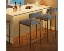 Set van 2 barstoelen, keukenbarstoelen met voetsteun, 64,8 cm hoge gestoffeerde stoelen met rugleuning, 2 barstoelen op aanrichthoogte voor bar en keukeneiland, eenvoudige montage