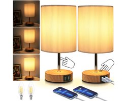 Set van 2 bedlampjes: tafellamp met touch-bediening, 2 USB-poorten en dimbare lamp met 3 helderheidsniveaus voor slaapkamer, woonkamer en kinderkamer.