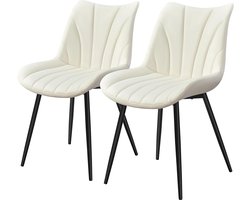 Set van 2 Beige Eetkamerstoelen met Metalen Poten en Zachte Bekleding – Moderne Stoelen voor Eetkamer, Keuken of Woonkamer