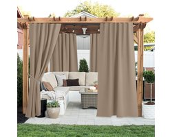 Set van 2- Beige - Waterdichte Buitengordijnen - 2 x 140cm breed x 220cm Hoog - Tuin - Pergola - Overkapping - Buiten gordijnen - Schaduwgordijn - paviljoens - Outdoor gordijnen - Gabriela-Gordijnen nl
