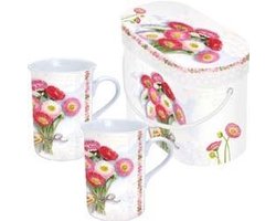 Set van 2 bekers met bloemen in luxe doos
