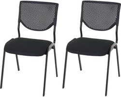 Set van 2 bezoekersstoelen T401, stapelbare conferentiestoel, stof/textiel ~ zitting zwart, poten zwart