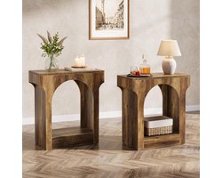 Set van 2 Bijzettafels met Gebogen Design - Comfortabele Tafeltjes voor Slaapkamer en Woonkamer