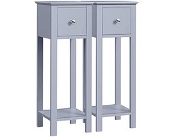 Set van 2 Bijzettafels met Lade en Plank - Moderne Salontafel voor Woonkamer en Slaapkamer - Grijs