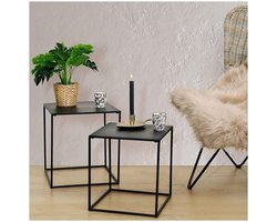 Set van 2 Bijzettafeltjes Zwart - Groot: 40x40x45cm en Klein: 36x36x35cm - salontafel - 2 stuks