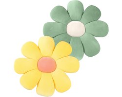 Set van 2 Bloemenkussens 40 cm - Comfortabele Zitkussens voor Bank, Stoel en Kinderkamer - Geel & Groen
