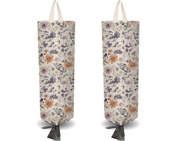 Set van 2 Boheemse Stijl Stoffen Plastic Tas Houders Met 4 Zelfklevende Haken | Herbruikbare Boodschappen Organizer | Wasbare Muurmontage | Opknoping Prullenbak | Boodschappentas Opslag Dispenser voor Kast