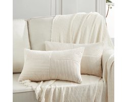 Set van 2 Boho Corduroy Kussenhoezen in Crème, 40 x 60 cm, Fluffy Decoratieve Kussens