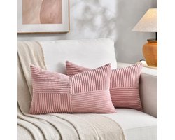 Set van 2 boho kussenhoezen 30x50 cm, roze, decoratieve corduroy kussenhoezen met kruispatroon, comfortabele moderne kussenhoes voor bank, slaapkamer, stoel en bed