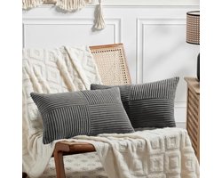 Set van 2 Boho Kussenhoezen 50 x 70 cm – Modern Gekruist Patroon in Donkergrijs