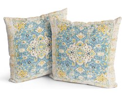Set van 2 Boho Kussenhoezen met Bloemenprint in Wit, Antiek en Vintage Design - Dubbelzijdige Kussenhoezen van 45 x 45 cm voor Tuin, Bank en Slaapkamer Decoratie