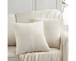 Set van 2 Boho Kussenhoezen van Corduroy - 55x55 cm, Crèmekleurig/Beige, Zacht en Decoratief