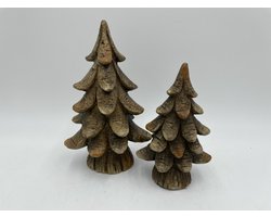 Set van 2 bomen polystone houtlook klein groot kerstboom 20,5x12/16x10 cm bruin | HSH129131 | Stoer & Sober Woonstijl