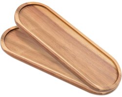 Set van 2 Borden - Badkamer Vanity Houten Schalen voor Thuisdecoratie - voor Aanrecht Houten Kleine Decoratieve Tray, Keuken Zeep Dish, Cosmetica Houder Badkuip Organizer (14 x 4.5 inches)