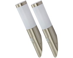 Set van 2 buiten muurlamp bewegingsmelder wandlamp gevel lamp roestvrij staal fakkel voordeur huis muurverlichting 7,6x41x20cm