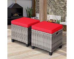 Set van 2 Buiten Ottomans - 40 cm Wicker Voetensteunen met Afneembare Kussens