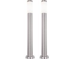 Set van 2 buiten staande lampen roestvrij staal tuinpad buitenverlichting vloer spots binnenplaats zuil lampen