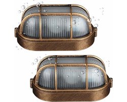 (Set van 2) Buitenwandlamp, ovale wandlamp van gegoten aluminium, wandlamp in nautische stijl, retro industriële scheepslamp, decoratieve lampenkapgeschikt voor binnenplaatsen en gangen.