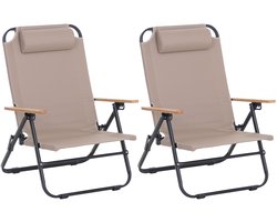 Set van 2 campingstoelen MCW-Q44, tuinstoel, balkonstoel, vrijetijdsstoel, opvouwbaar, verstelbaar, voor buiten, metaal en stof ~ crème