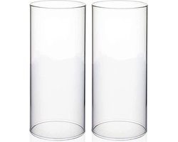 Set van 2 cilindrische glazen kandelaars zonder bodem - transparant - voor zuilen - grote open buis - diameter 75 cm - hoogte 152 cm vloerkandelaar