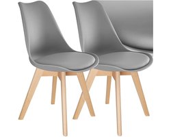 Set van 2 Comfortabele Eetkamerstoelen in Scandinavische Stijl met Gevoerde Zitting en Massief Houten Poten
