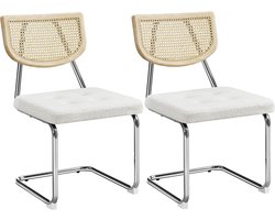 Set van 2 comfortabele eetkamerstoelen met rotan rugleuning en metalen frame