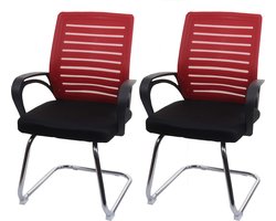 Set van 2 conferentiestoelen MCW-K51, bezoekersstoel sledemodel, 150 kg draagvermogen stof/textiel ~ rood