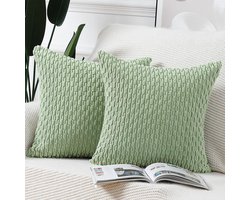 Set van 2 Corduroy Kussenhoezen Boho Lichtgroen 45x45cm Zacht Decoratief Sierkussen