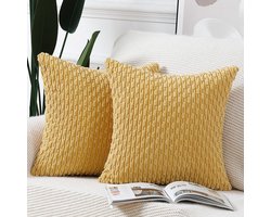 Set van 2 Corduroy Kussenslopen 40x40 cm - Zachte Decoratieve Kussenhoezen voor Bank en Slaapkamer - Geel