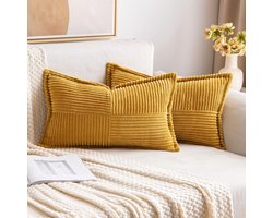 Set van 2 corduroy kussenslopen - fluweel zacht sierkussen - decoratieve kussensloop - moderne kussenslopen - bankkussens voor woonkamer slaapkamer - kurkuma 40 x 60 cm