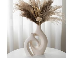 Set van 2 Crèmewitte Keramische Doughnut Vazen - Moderne, Minimalistische Decoratie voor Woonkamer & Tafel