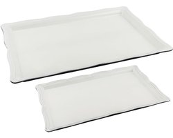 Set van 2 Decoratieve Dienbladen - Wit/Zwart, Landelijk & Boho Stijl