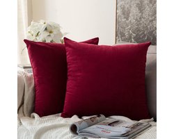 Set van 2 decoratieve fluwelen kussenhoezen, 45 x 45 cm, voor bank of bed-Bordeauxrood