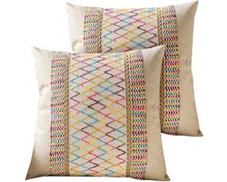 Set van 2 Decoratieve Kussenhoezen 45 x 45 cm Multicolor Boho Haak Kussens voor Bank en Woonkamer