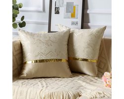 Set van 2 decoratieve kussenhoezen 45 x 45 cm, patchwork zachte moderne luxe kussenhoezen Golden Wave decoratieve kussensloopset kussensloop voor bank auto slaapkamer woondecoratie (beige)