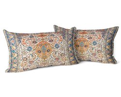 Set van 2 Decoratieve Kussenhoezen met Bloemenpatroon 30x50cm - Bohemian Vintage Stijl