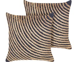 Set van 2 decoratieve kussens BERGENIA Jute 45 x 45 cm Zwart Gestreept