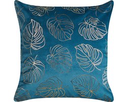 Set van 2 decoratieve kussens DELICIOSA Fluweel 45 x 45 cm Blauw Bladpatroon