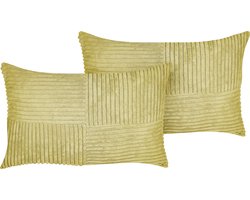 Set van 2 decoratieve kussens MILLET Corduroy 30 x 50 cm Olijfgroen Geometrisch patroon