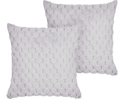 Set van 2 decoratieve kussens PURSLANE Nepbont 43 x 43 cm Lichtgrijs Geometrisch patroon