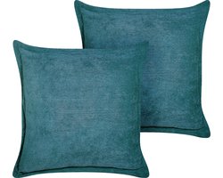 Set van 2 decoratieve kussens ZINNIA Corduroy 43 x 43 cm Blauwgroen Effen