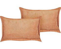 Set van 2 decoratieve kussens ZINNIA Corduroy 47 x 27 cm Oranje Effen