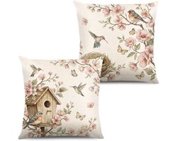 Set van 2 decoratieve kussenslopen met bloemenprint, 40 x 40 cm, ideaal voor lente en zomer, perfect voor bank en woondecoratie