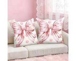 Set van 2 Decoratieve Kussenslopen met Strik en Dots voor Sofa, Slaapkamer en Buiten - Multicolor Kussenhoezen voor Interieur en Tuin