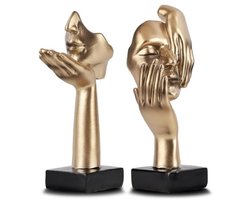 Set van 2 denkende vrouwen sculpturen goud-zwart - abstracte kunstbeeldjes voor op plank, bureau of tv-meubel - interieurdecoratie