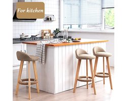 Set van 2 Design Barkrukken met Rugleuning - Rugleuning Zachte Linnen Zitting, Massief - Medahomestore