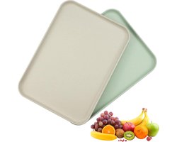 Set van 2 dienbladen, klein rechthoekig dienblad, antislip dienblad dienblad voor keukenrestaurant café (gebroken wit, lichtgroen)